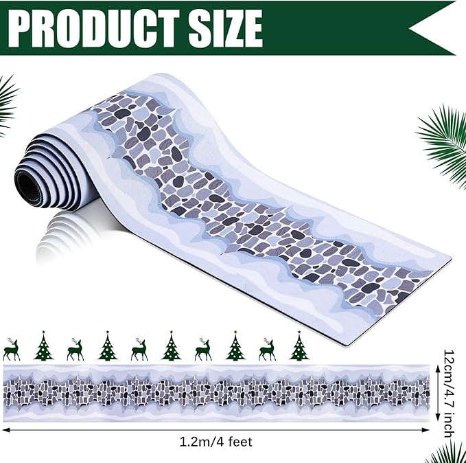Christmas Village Accessories Christmas Village Roads and Streets Sets Snow Mat Xmas Cobblestone Road Snow Brick Mat for Miniature Landscape Home Garden, 4.7 x 47.2 Inch(4 Pieces)