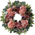 WANNA-CUL 24 Inch Spring Hydrangea Wreaths for Front Door,Pink Rose Peony Floral Door Wreath for Mother’s Day Valentine Wedding Year Round Indoor Outdoor Wall Decor