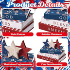 Thyle 4th of July Fake Decorative Books Wooden Star Table Signs Faux Stars Patriotic Decor Farmhouse Decoration Books for Independence Day 250th Anniversary Party Office Home Shelf Table Decor