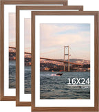 16x24 Picture Frame Brown Set of 3, Display Pictures 12x18 with Mat or 16 x 24 Without Mat, Poster Frames 16x24 Poster Frames for Wall Hanging Horizontal and Vertical