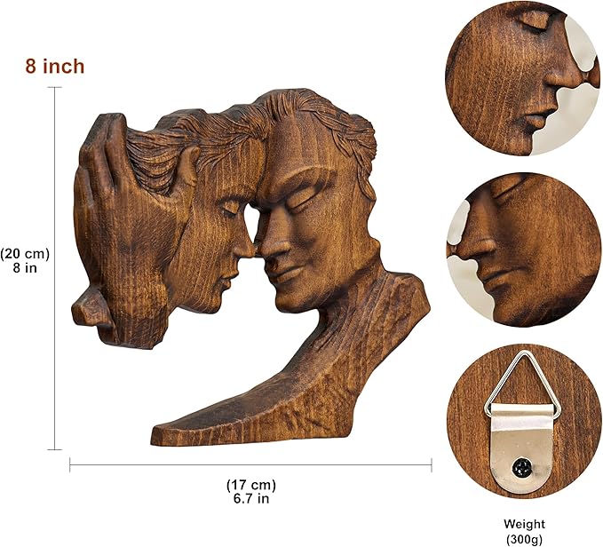 BGCOPPER Wooden Couple Statue, Abstract Couple Sculptures Ornament for Home Decor Women Gift for Anniversary Wedding (8 Inch)