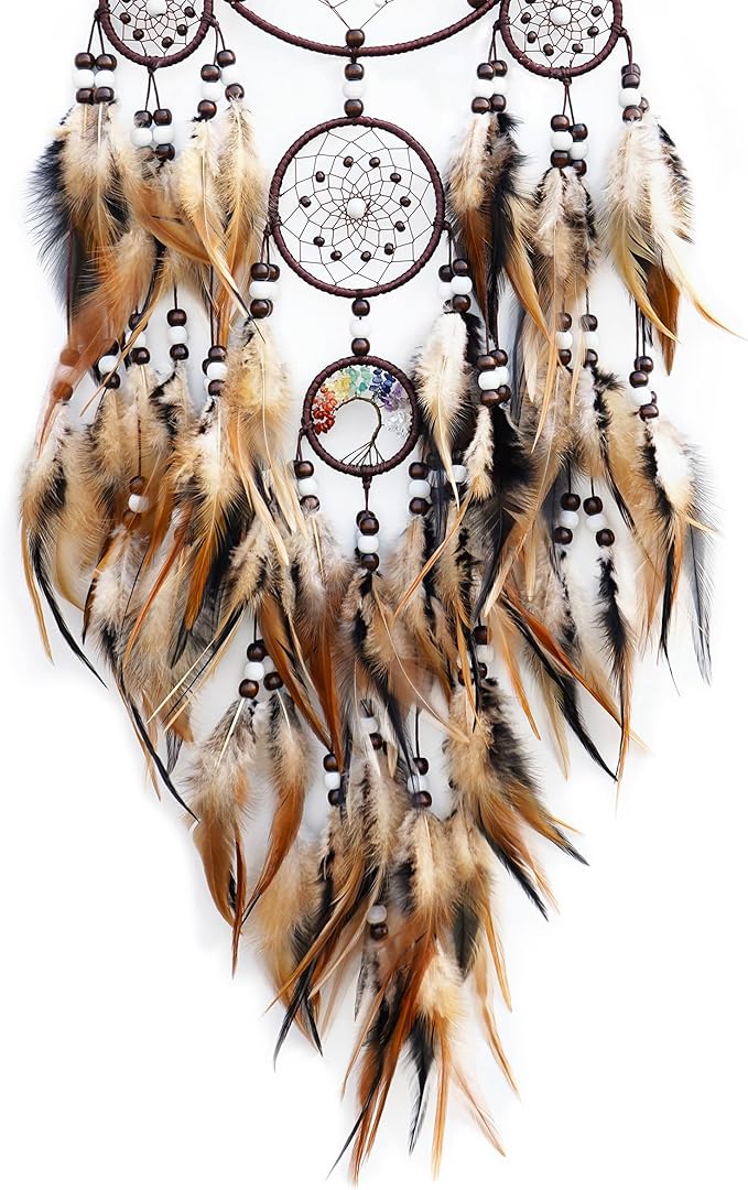 Dream Catchers for Adults,Large Dream Catchers for Bedroom,Brown Boho Dream Catcher Wall Decor Tree of Life Suncatcher Hanging Decoration Festival