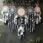 5 Pack Moon Phase Dreamcatcher Set Boho Wall Decor, Boho Macrame Wall Hanging Dream Catchers, for Home, Bedroom, Living Room, Witchy Gifts (Flower Color)