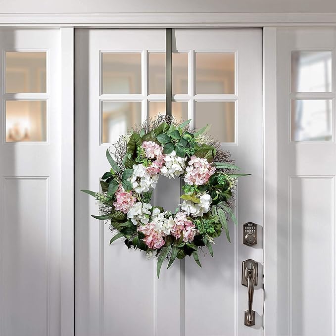 Haute Decor Adapt Adjustable Wreath Hanger, Top & Length Adjustable Version (Brushed Nickel), Strong Over The Door Hook - Fits Most Door Styles and Sizes