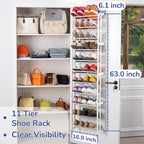 HUXOR 11 Tier Over The Door Shoe Organizer, Heavy-Duty Metal Shoe Rack for Door, Fit 22 Pairs Hanging Shoe Organizer for Sneakers, High Heel (White)