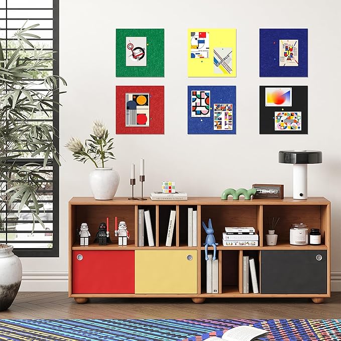 Large Cork Board for Wall 35" x 23", Bulletin Board, 6 Pack Felt Wall Tiles with 40 Pushpins, Cork Boards for Office Pin Board Tack Board Cork Boards