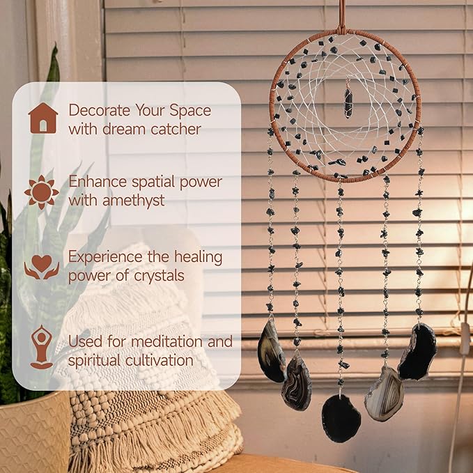 Black Dream Catcher Crystal Dreamcatcher Sun Catchers with Crystals Wall Window Hangings Bedroom Home Decor Gift for Girls Boys Adults