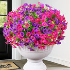 MARTINE MALL 12 Bundles Look Real Artificial Flowers for Outdoors, Realistic Fake Outdoor Flowers, UV Resistant Silk Petunia Flowers for Outside Faux Flowers Plants for Outdoor Porch, Purple+Fuchsia