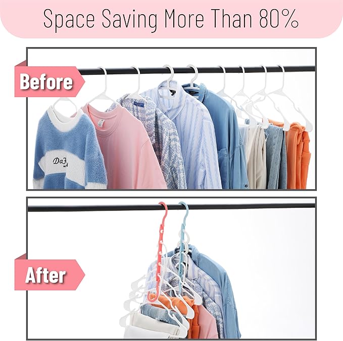 Mr. Pen- Space Saving Hangers for Clothes, 8 pcs, Playful Pop Colors, Plastic Multi Clothes Hangers Space Saving, 5 Slots, 360° Rotating Hooks