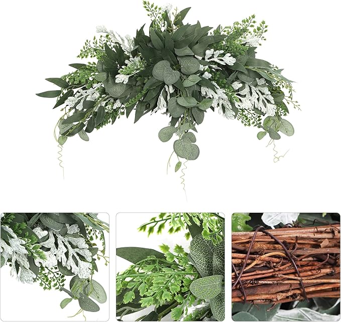 TITA-DONG Artificial Floral Swag, Decorative Swag with Eucalyptus Leaves, Greenery Swag, Spring Front Door Wreath, Handmade Farmhouse Floral Garland for Table Centerpieces Home Decoration(Green)