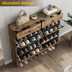 Shoe Cabinet with 4 Flip Drawers & 2 Drawers,Farmhouse Shoe Storage Cabinet for Entryway,Slim Freestanding Organizer Rack for Front Door Entrance,Rustic Brown
