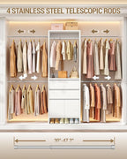 Closet System, Closet Organizer System with 4 Hang Rods, Walk-in Wooden Storage Systems with 2 Drawers & Shoe Cabinet, Fits Spaces 4-9.8FT, Wardrobe Clothes Rack Garment Rack, White MC00103E