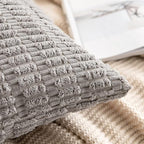 MIULEE Pack of 2 Corduroy Decorative Throw Pillow Covers 12x12 Inch Soft Boho Striped Pillow Covers Modern Farmhouse Home Decor for Sofa Living Room Couch Bed Light Grey