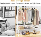 Rolling Clothes Rack Metal Clothing Rack with Wheels Garment Rack with Bottom Shelf for Hanging Clothes Shirts Jeans and Coats White