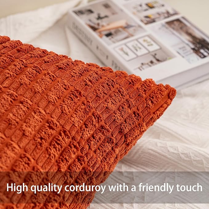 Aegero Pack of 2 Corduroy Decorative Throw Pillow Covers 16x16 Inch Soft Striped Pillow Covers Modern Farmhouse Home Decor for Sofa Living Room Couch Bed（Wine Red）