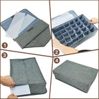 PINGMIC Gray Sock Organizer Divider 3 Pack with Lid - 30 Cell Foldable Closet Storage, Tie Organizer For Men Boxes for Socks, Ties, Belts