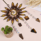 Mini Sun Catcher Dream Catcher – Handmade Sunburst Wall Hanging with Tiger Eye Stones & Crystal Beads for Window Decor, Bedroom, Meditation Space or Gift