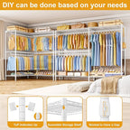 E15 Pro Garment Rack L Shaped Clothes Rack for Corner，Freestanding Clothing Racks for Hanging Clothes，Heavy Duty Closet System with 4 Hanging Rods & 8 S Hooks，48.8"W x 15.8"D x 78.4"H，White