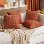MIULEE Pack of 2 Rust Corduroy Decorative Pillow Covers 20x20 Inch Soft Boho Striped Throw Pillow Covers Modern Farmhouse Home Decor for Summer Sofa Living Room Couch Bed