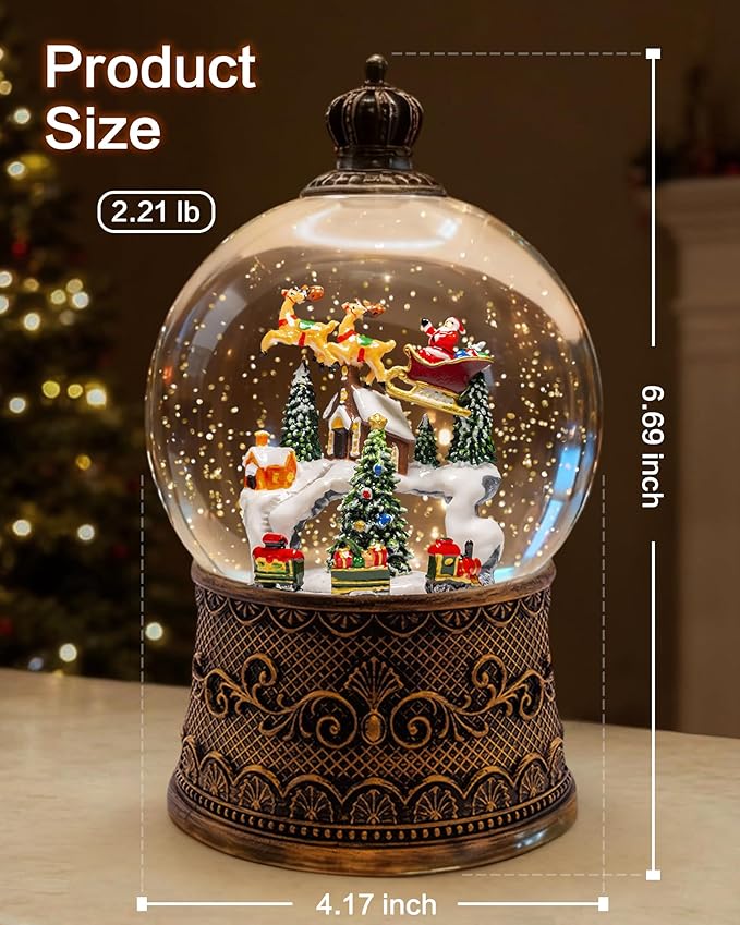 Christmas Snow Globes Light up Snowglobes Christmas Lantern with 8 Songs, 6.99" Christmas Snow Globes for Kids Adults, 6H Timer & Dual Power, Christmas Decorations Indoor, Gifts for Women Men