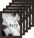 KTKDE 8x10 Picture Frame Set of 5, Wooden frames walnut, Vertical & Horizontal Wall Hanging for Wall or Tapletop Display,Studio Gallery Photo Frame for Photos, Posters & Art Prints