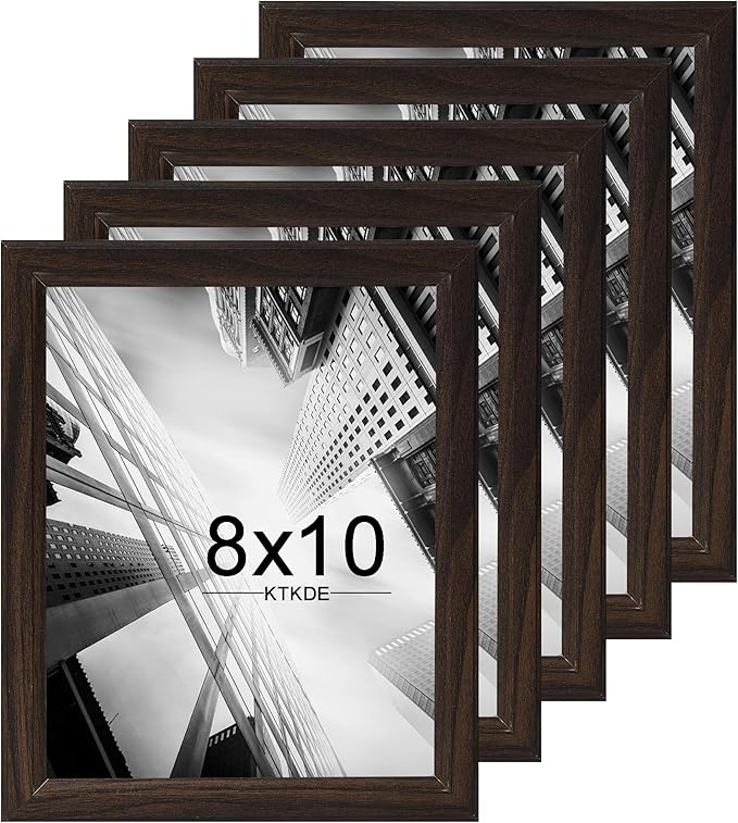 KTKDE 8x10 Picture Frame Set of 5, Wooden frames walnut, Vertical & Horizontal Wall Hanging for Wall or Tapletop Display,Studio Gallery Photo Frame for Photos, Posters & Art Prints