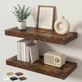 Floating Shelves for Wall 24 in x 9.3 in Deep, Wall Mounted Rustic Wood Shelf with Invisible Brackets for Storage & Display, Living Room Bedroom Bathroom, Brown, 2 Pack