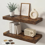 Floating Shelves for Wall 24 in x 9.3 in Deep, Wall Mounted Rustic Wood Shelf with Invisible Brackets for Storage & Display, Living Room Bedroom Bathroom, Brown, 2 Pack