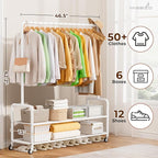 MISSLO Heavy Duty Clothes Rack with Shelves 46.5" Large Rolling Clothing Racks for Hanging Clothes, Garment, Coat, White