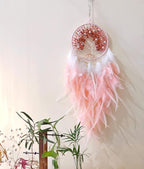 Dream Catchers, Pink Dream Catcher Tree of Life Wall Decor, with Natural Healing Crystal Stone, Perfect Rose Agate Handmade Dreamlike Dream Catcher for Girls Bedroom Decor Art Craft Gift