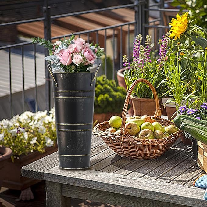 Round Umbrella Bucket, Metal Umbrella Holder with Handles, Umbrella Holder for Umbrellas, Canes and Walking Sticks, Vintage Umbrella Stand for Decorations