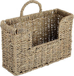 BTSKY Woven Hanging Magazine Holder, Seagrass Magazine Basket, Wall Mounted Storage Basket for Books & Files, Wall File Organizer Magazine Rack with Handle for Home & Office - 12x4.3x7.9 Inch