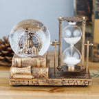 LED MusicCrystal Snow Globe， Sand Timer ，Hourglass,Home Decor,Table Decor for Living Room ，Office Desk Decorations[Brass Ferris Wheel]