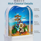 Nautical Theme Snow Globe Lantern with Music - USB or Battery Powered Light Up Water Lantern with Seagull - Swirling Glitter Water Globe for Summer Costal Ocean Decor - Gift for Ocean Lover (Seagull)