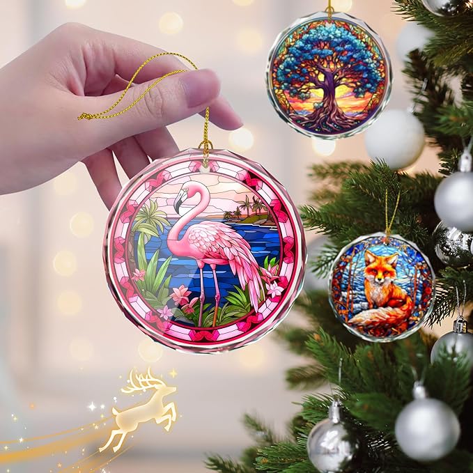 Flamingo Stained Glass Ornament - Christmas Tree Decoration, Flamingo Ornaments for Christmas