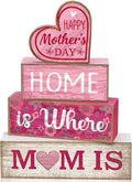 Lineshading 4 Pcs Mothers Day Table Decorations Wooden Pink Heart Decor Happy Mother's Centerpieces Gifts for Mom from Daughter Son Mothers Day Decorations for Home Shelf Indoor Party Decoration
