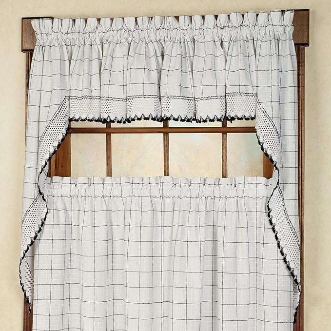 Kitchen Curtains for Windows 40+ Styles & Colors Swag, Valance, Tier Sets & Panels Cafe Curtains for Farmhouse, Rustic, Modern Décor, Adirondack Black, Swag