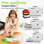 Vacuum Bags for Travel with USB and TYPE C Pump,vacuum seal travel bags,15 Pack Carry-on Size Compression Packing Bags for Luggage,Space Saver for Clothes and Clothing Travel（Green）