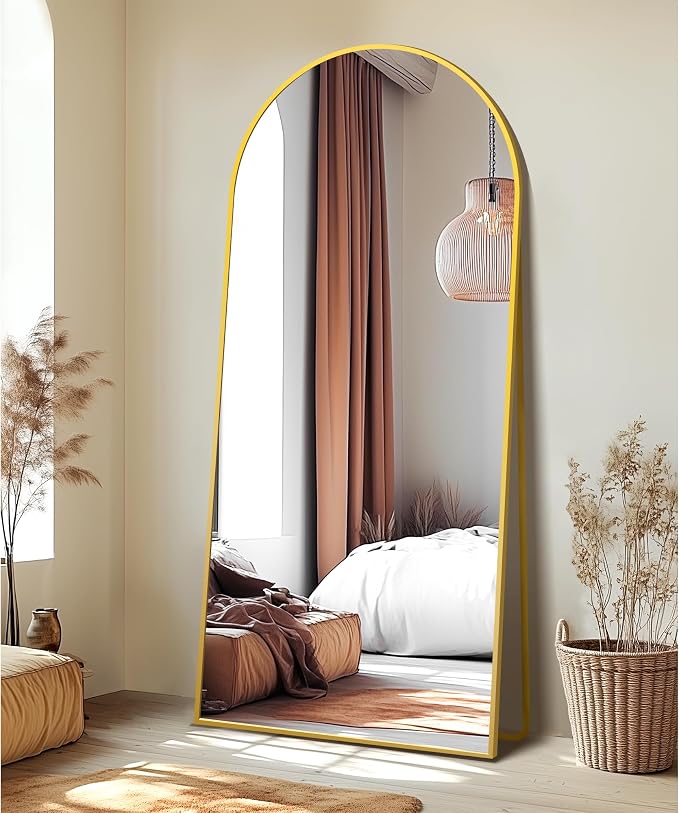 Delma Full Length Mirror, Large Floor Mirror for Wall, Bedroom, Bathroom, Living Room with Aluminium Frame (Stand, Arch 75x35-Gold)