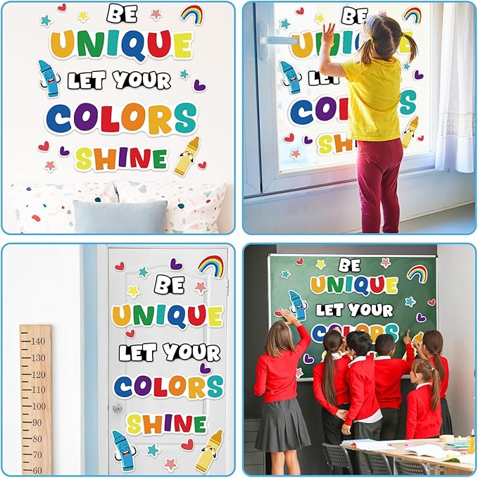 gisgfim Classroom Bulletin Board Decoration Set Wall Door Decor Colorful Crayon Classroom Decorations for Kindergarten Preschool Elementary Middle School(Be Unique Let Your Colors Shine)