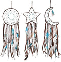PATIKIL 28" Moon Sun Star Dream Catchers Set, Feather Handmade Dream Catchers Wall Hangings Art Decor for Home Wedding Bedroom Living Room Ornament,Blue Brown