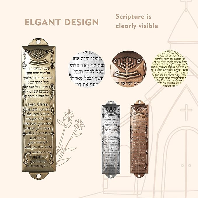 Mezuzah with Scroll for Door, Metal Mezuzah Cases with Double Sided Tape, Waterproof Plaque with English and Hebrew Blessing Scripture for Jewish House Warming Gift, Hannukah Decor (2 Pcs)