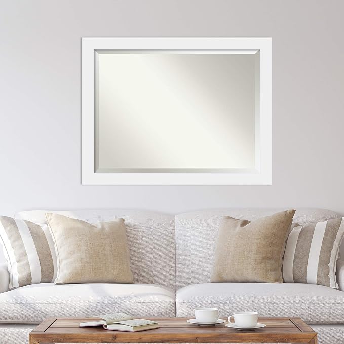 Amanti Art White Wall Mirror 35x45 Corvino White Rectangle Bathroom Mirror for Wall Decor Living Room, X-Large Modern Wood Frame, Hangs Horizonally and Vertically, Bathroom Decor, Beveled Edge