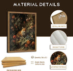 Framed Dark Academia Fox Canvas Wall Art, Sitting Fox Surrounded by Flowers, Elegant Vintage Botanical Poster, Fine Art Print for Living Room Bedroom Study – Dark Wooden Frame 16x24in