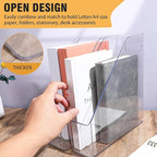 MAQUITA Magazine Holder, 2 Pack Acrylic Magazine File Holder,A4 Vertical File Organizer with Handle for Desk,Clear Document Rack File Folder Storage Bin