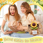 Wavwavw Sister Gifts Handmade Crochet Doll with Card Crochet Present for Sisters Sis Big Little Sister Birthday Wedding Home Decor(Sunflowers)