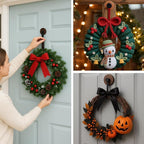 2 Pack Wreath Hangers for Front Door, Door Wreath Hanger on Glass, Window & Smooth Surfaces, Holiday Decoration Hook for Christmas, Thanksgiving, Halloween