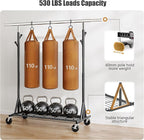 Garment Rack Load 530lbs,Heavy Duty Rolling Clothes Rack With Sturdy Wheel And Shelves, Adjustable Portable Hanging Rack For Clothes, Chrome Stainless Steel, Black