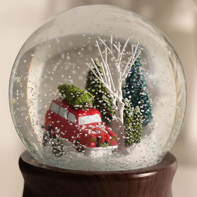 Ashfield & Harkness Red Truck Special Delivery Decorative Wind Up Music Box Gifts Snow Globe with LED Battery Operated Light