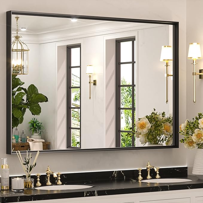 Keonjinn Black Framed Mirror for Bathroom 40 x 30 Inch, Rectangular Wall Mirror for Over Sink, Metal Frame Farmhouse Black Vanity Mirrors, Large Decorative Rectangle Mirrors(Horizontal/Vertical)